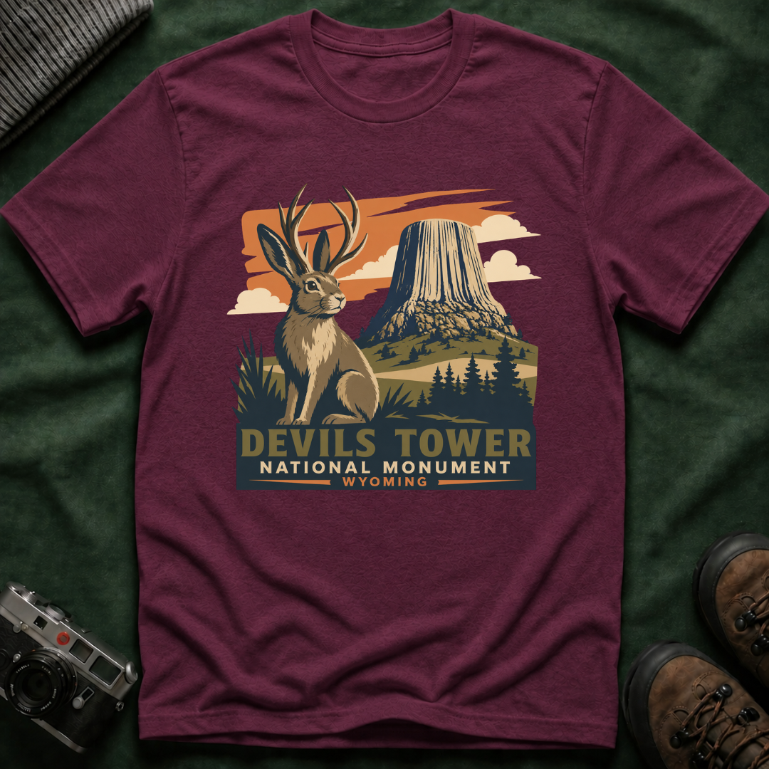 Devils Tower Jackalope T-Shirt — Retro National Monument Tee