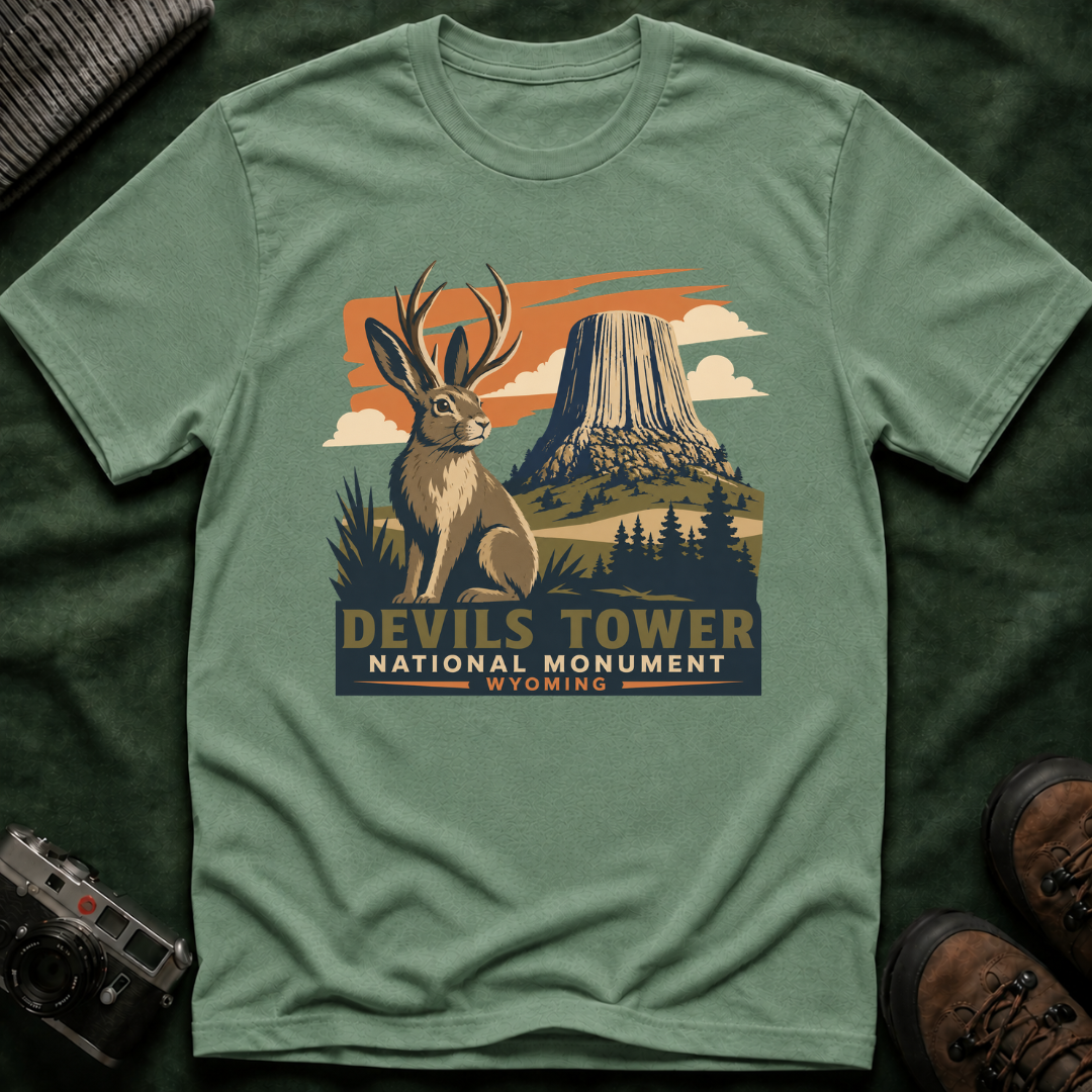 Devils Tower Jackalope T-Shirt — Retro National Monument Tee