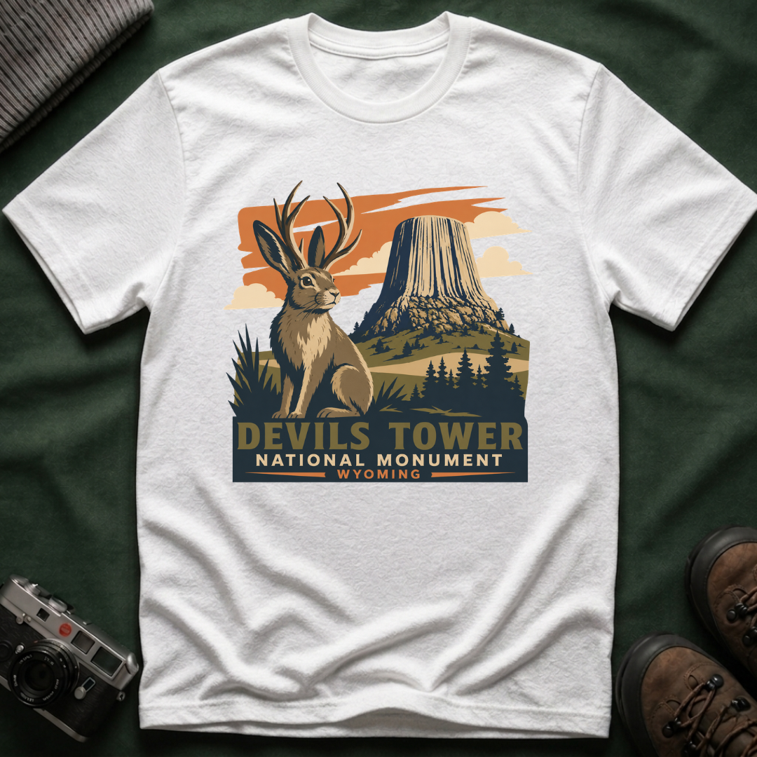 Devils Tower Jackalope T-Shirt — Retro National Monument Tee