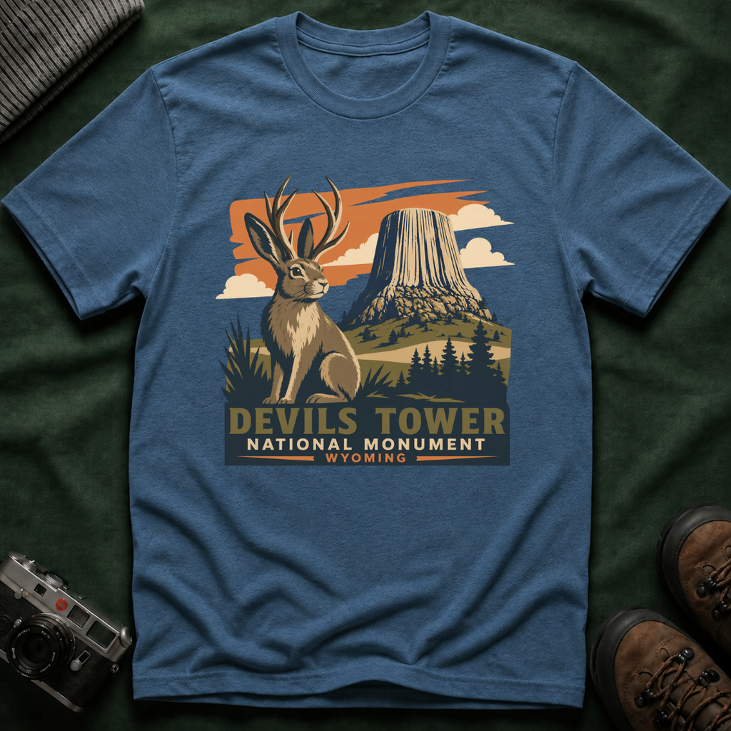 Devils Tower Jackalope T-Shirt — Retro National Monument Tee