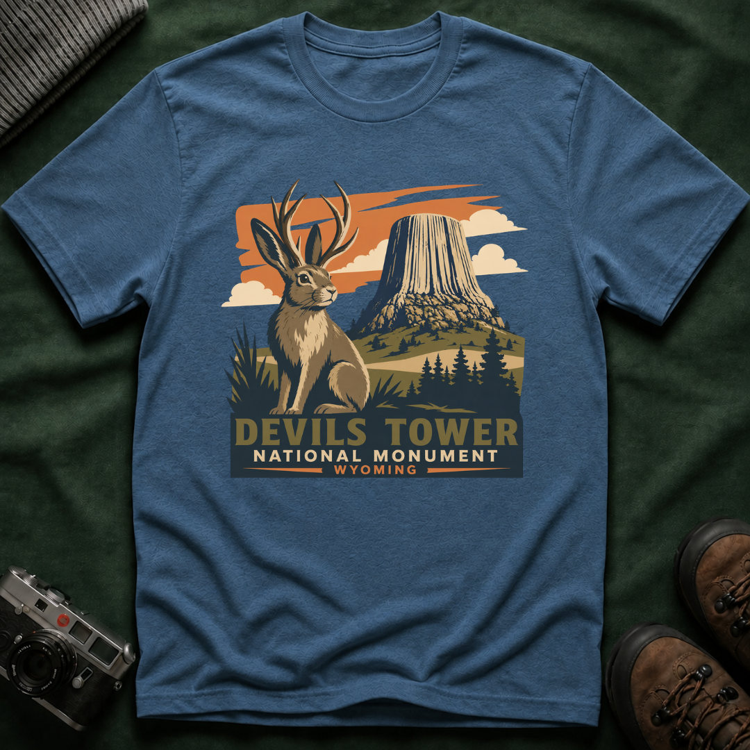Devils Tower Jackalope T-Shirt — Retro National Monument Tee