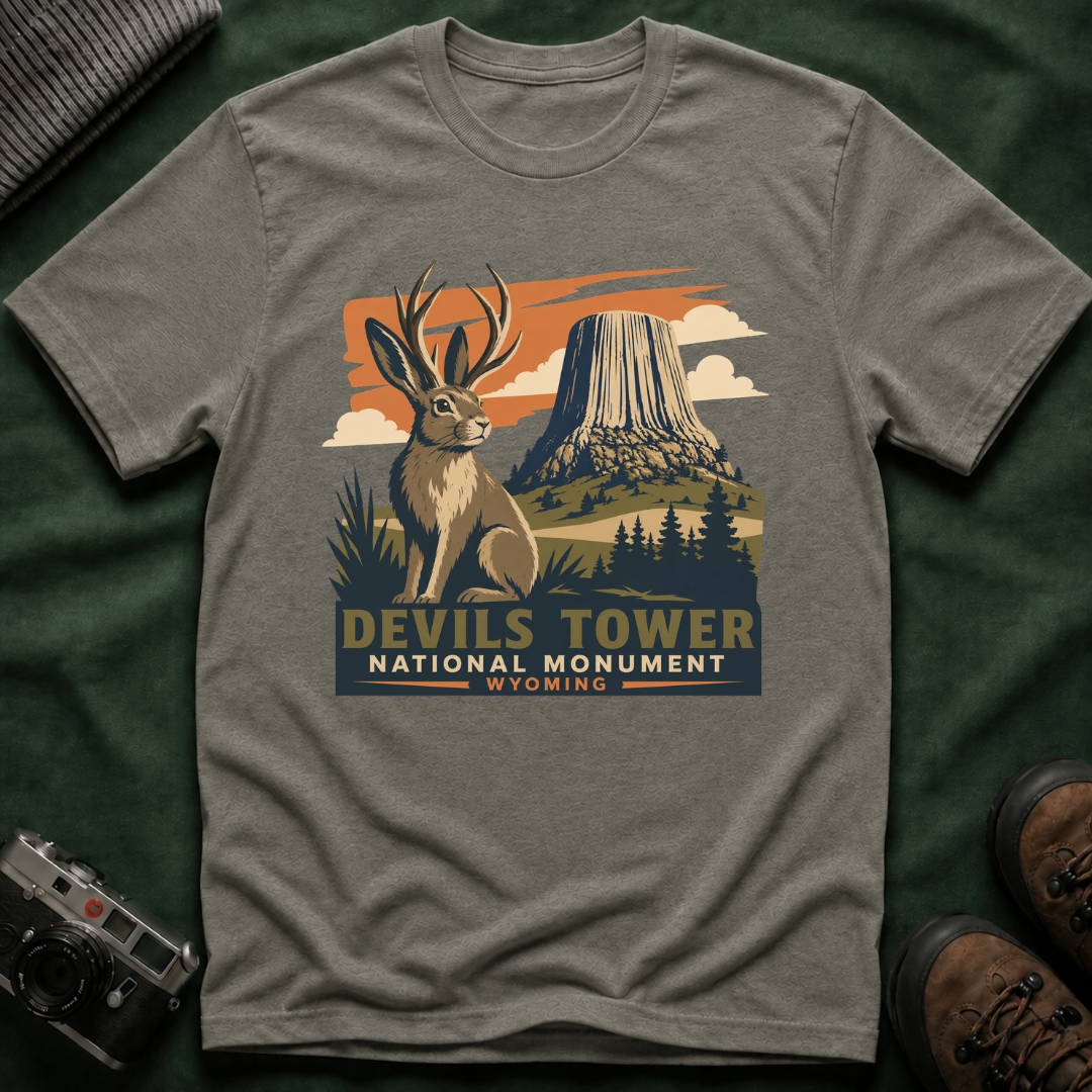 Devils Tower Jackalope T-Shirt — Retro National Monument Tee