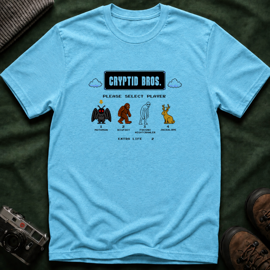 Cryptid Bros T-Shirt — "Please Select Player" Retro Game Cryptids Tee