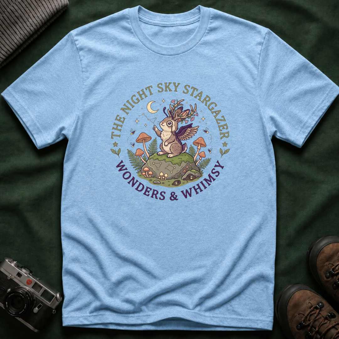 Cottagecore Woodland Jackalope T‑Shirt — “The Night Sky Stargazer” Cute Nature Tee