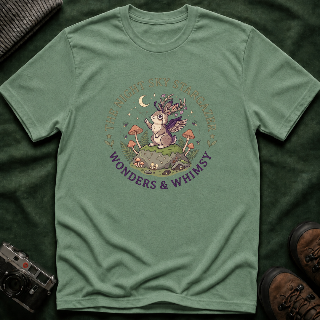 Cottagecore Woodland Jackalope T‑Shirt — “The Night Sky Stargazer” Cute Nature Tee