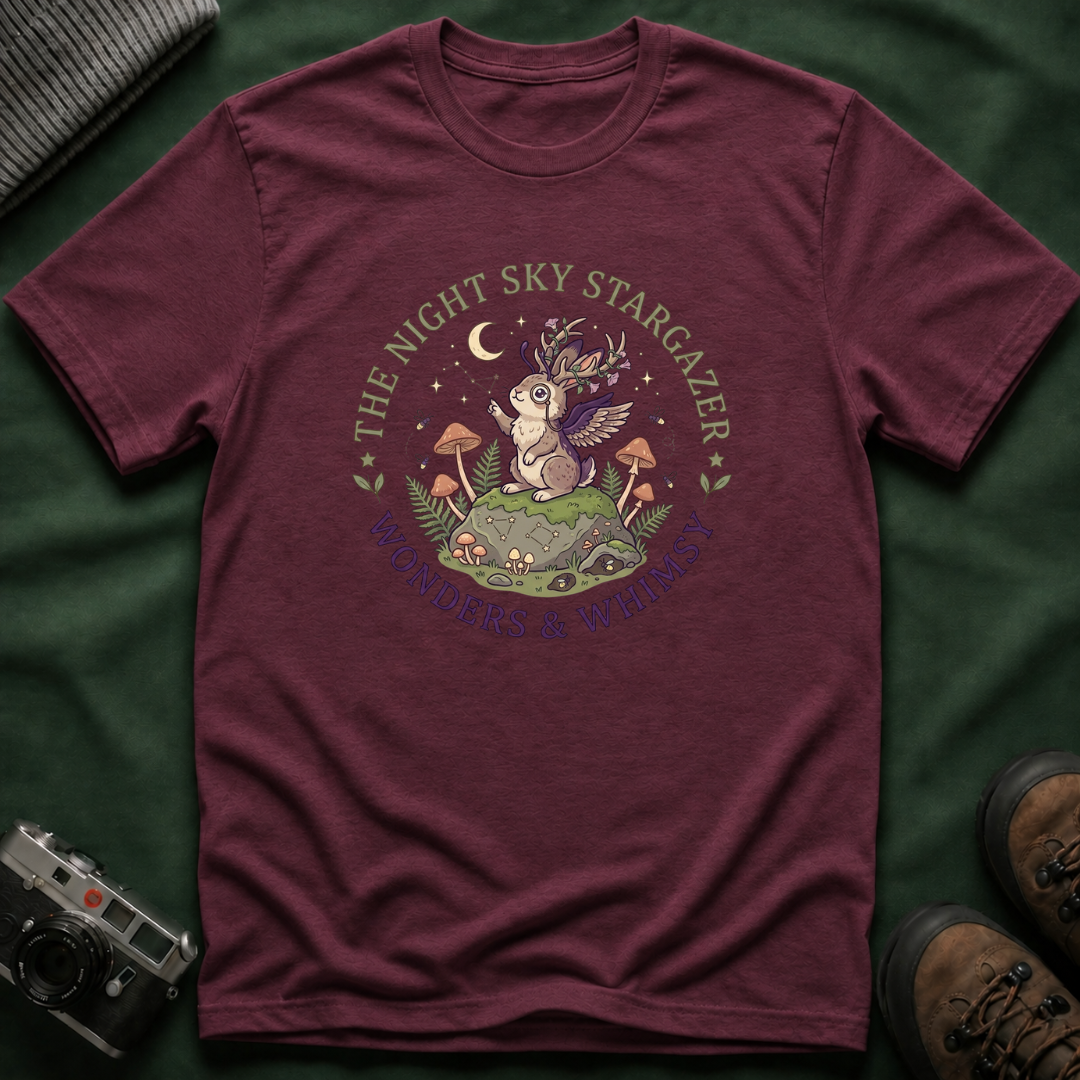 Cottagecore Woodland Jackalope T‑Shirt — “The Night Sky Stargazer” Cute Nature Tee