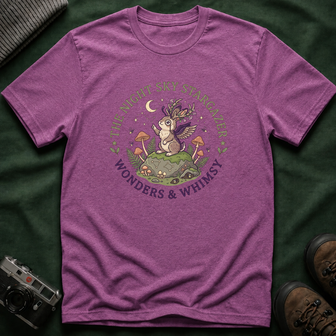 Cottagecore Woodland Jackalope T‑Shirt — “The Night Sky Stargazer” Cute Nature Tee