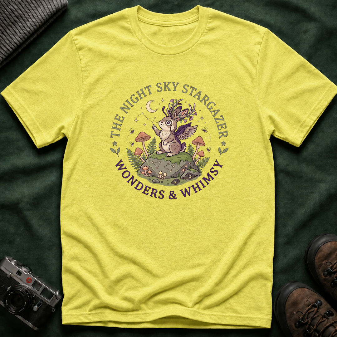 Cottagecore Woodland Jackalope T‑Shirt — “The Night Sky Stargazer” Cute Nature Tee