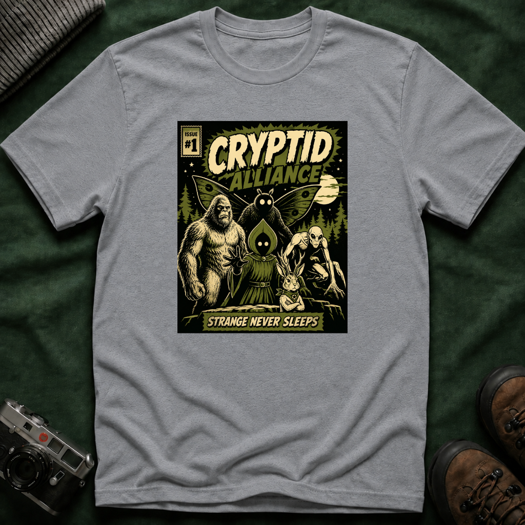 Cryptid Alliance T‑Shirt — Vintage Monster Comic Tee Bigfoot Mothman