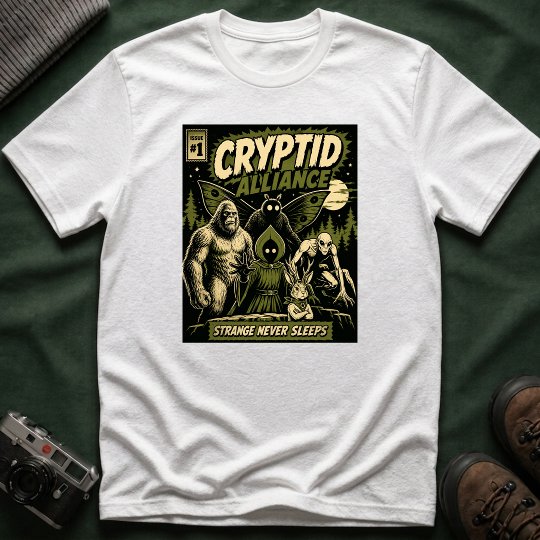 Cryptid Alliance T‑Shirt — Vintage Monster Comic Tee Bigfoot Mothman