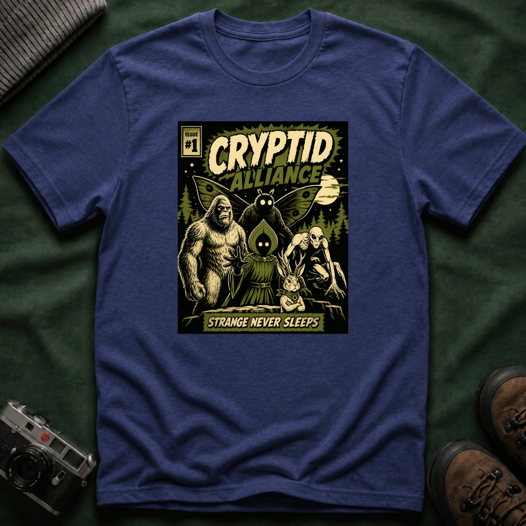 Cryptid Alliance T‑Shirt — Vintage Monster Comic Tee Bigfoot Mothman