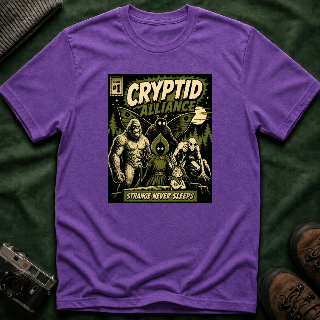 Cryptid Alliance T‑Shirt — Vintage Monster Comic Tee Bigfoot Mothman