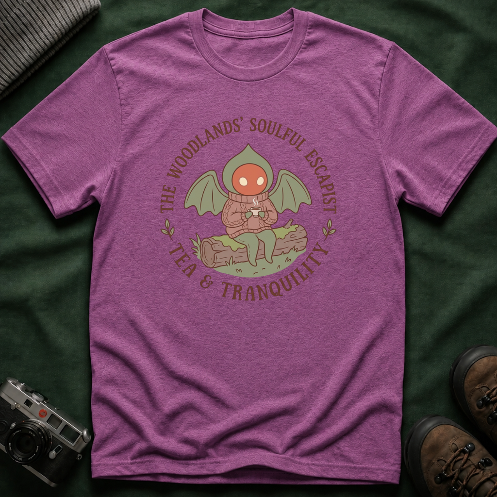 The Woodlands' Soulful Escapist T-Shirt — Cute Flatwoods Monster Tea & Tranquility Graphic