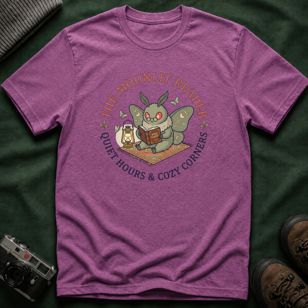 Cute Mothman T-Shirt — The Moonlit Reader Cottagecore Illustration Cozy Reading Tee