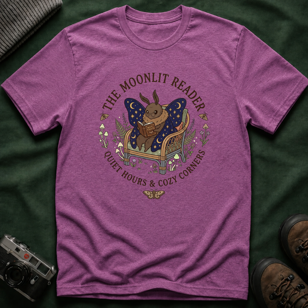 The Moonlit Reader Tee — Cozy Book Lover Cottagecore Moth Shirt
