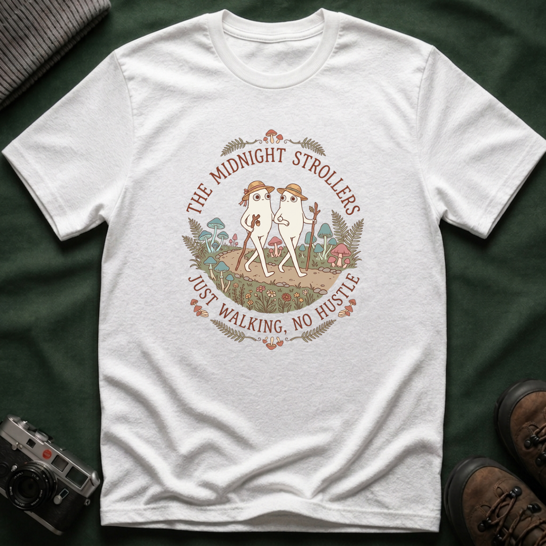 Cozy Fresno Nightcrawlers T-Shirt — 'The Midnight Strollers' Cute Mushroom Walk Graphic Tee