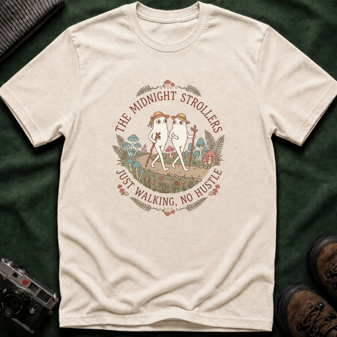 Cozy Fresno Nightcrawlers T-Shirt — 'The Midnight Strollers' Cute Mushroom Walk Graphic Tee