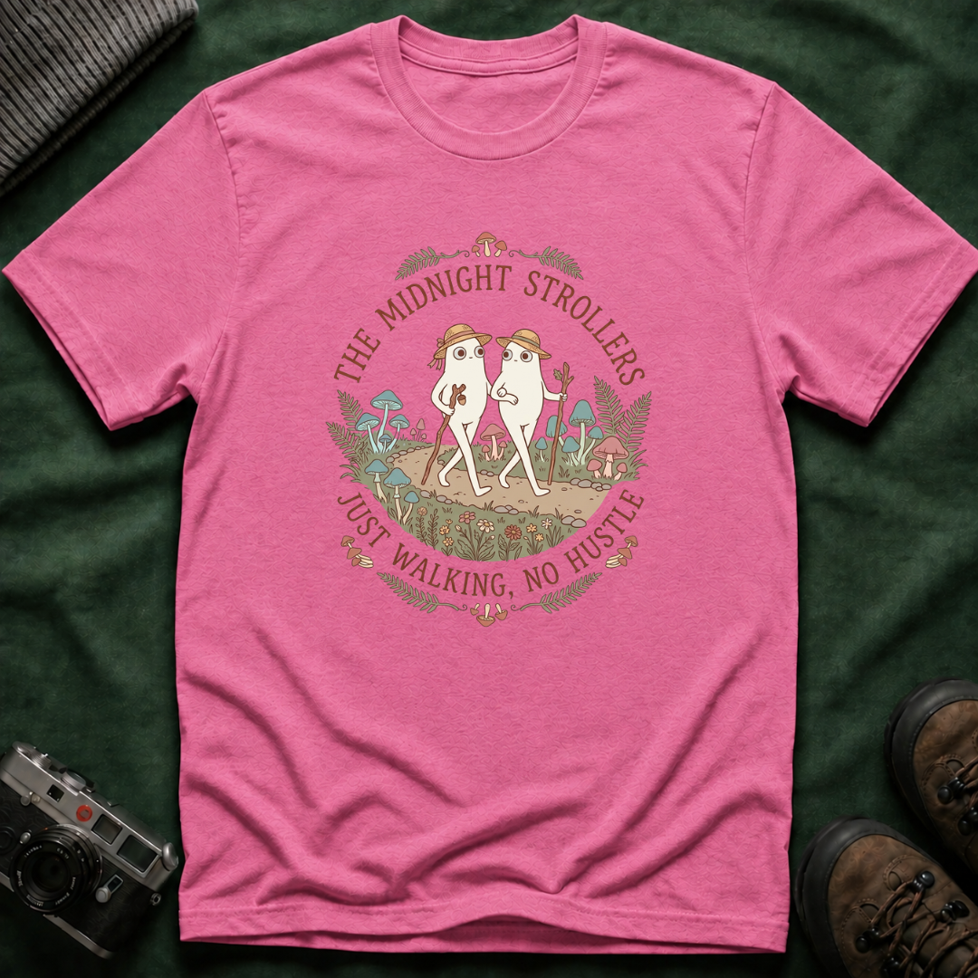 Cozy Fresno Nightcrawlers T-Shirt — 'The Midnight Strollers' Cute Mushroom Walk Graphic Tee