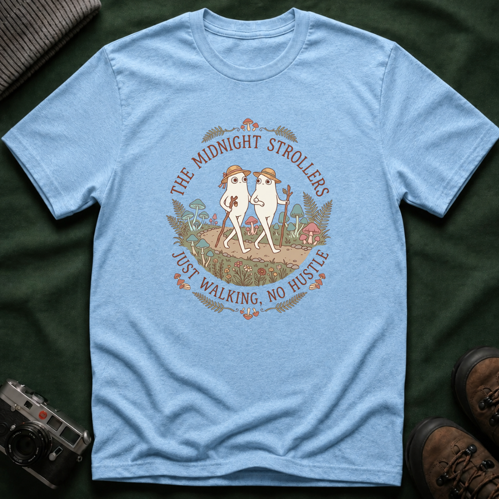 Cozy Fresno Nightcrawlers T-Shirt — 'The Midnight Strollers' Cute Mushroom Walk Graphic Tee