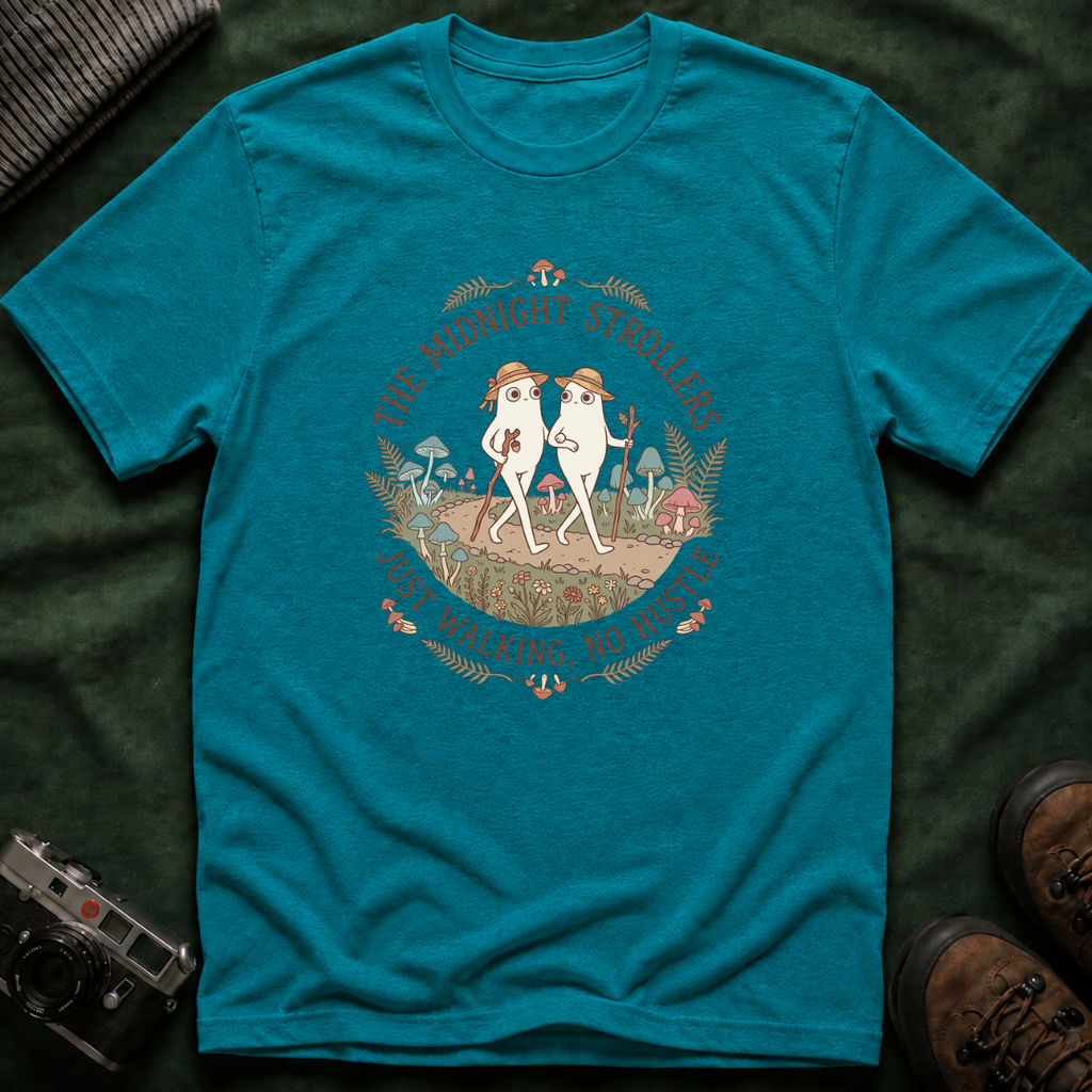 Cozy Fresno Nightcrawlers T-Shirt — 'The Midnight Strollers' Cute Mushroom Walk Graphic Tee