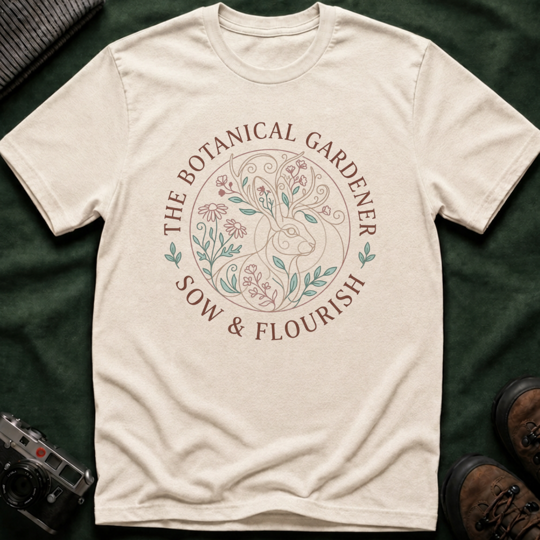 Cottagecore Jackalope T-Shirt — 'The Botanical Gardener: Sow & Flourish' Floral Tee