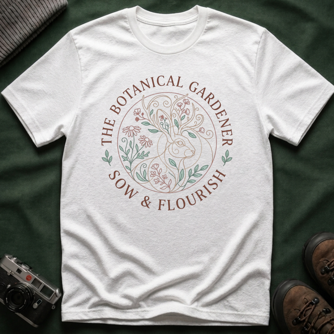 Cottagecore Jackalope T-Shirt — 'The Botanical Gardener: Sow & Flourish' Floral Tee