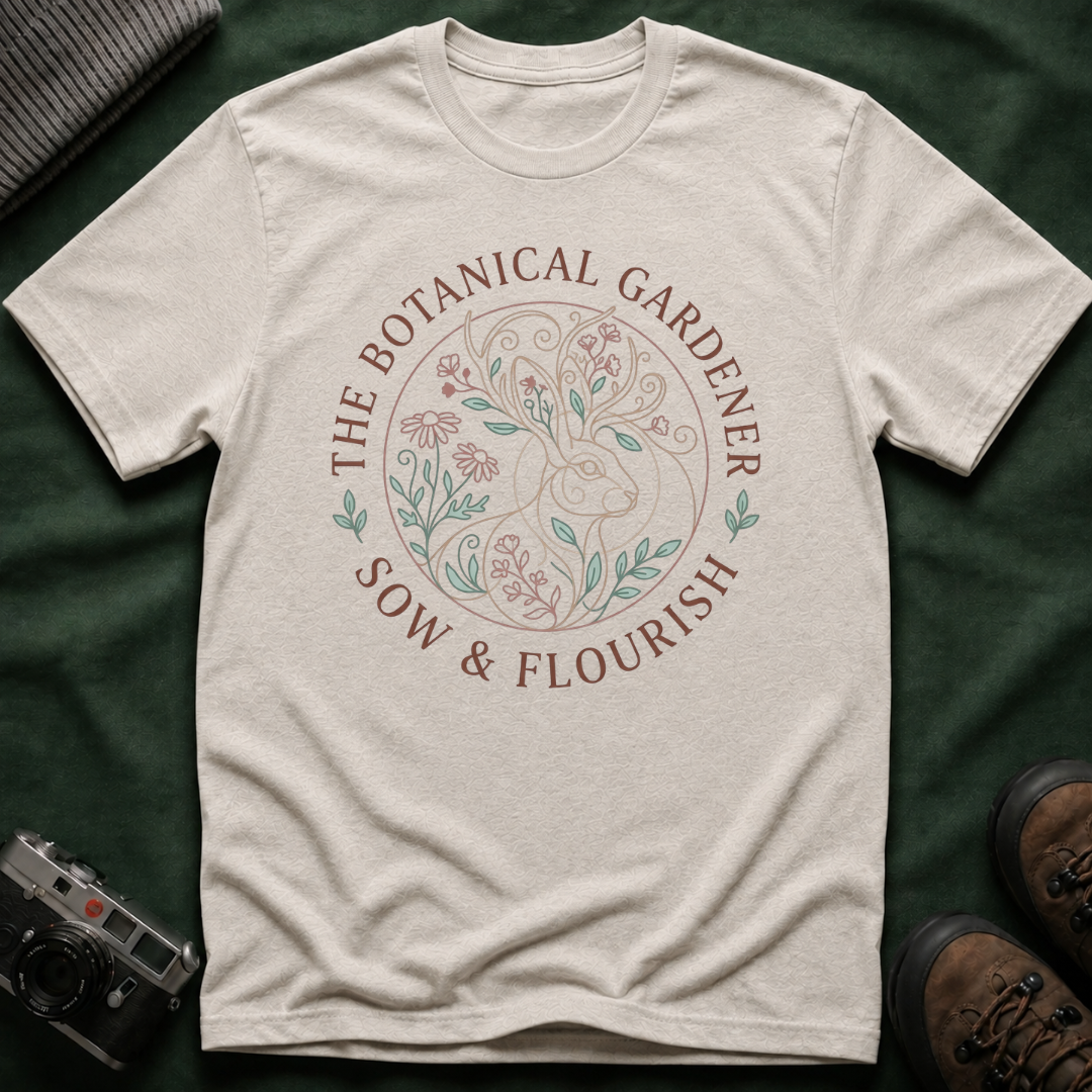 Cottagecore Jackalope T-Shirt — 'The Botanical Gardener: Sow & Flourish' Floral Tee
