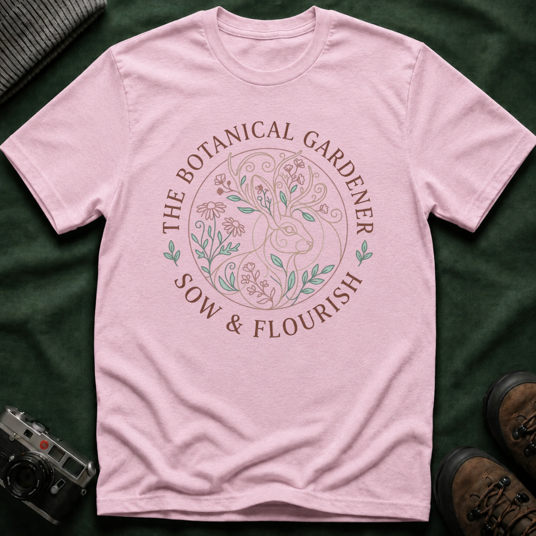 Cottagecore Jackalope T-Shirt — 'The Botanical Gardener: Sow & Flourish' Floral Tee