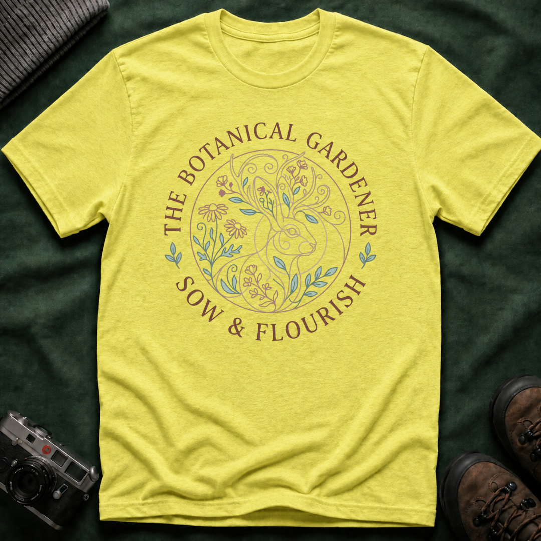 Cottagecore Jackalope T-Shirt — 'The Botanical Gardener: Sow & Flourish' Floral Tee