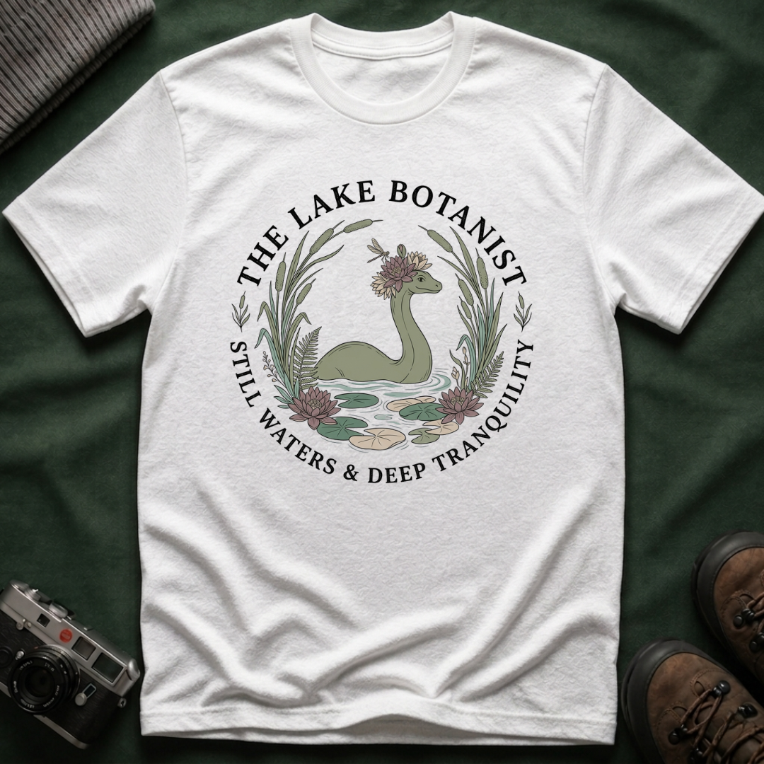 Cozy Cottagecore Nessie T-Shirt — 'The Lake Botanist' Nature Graphic Tee