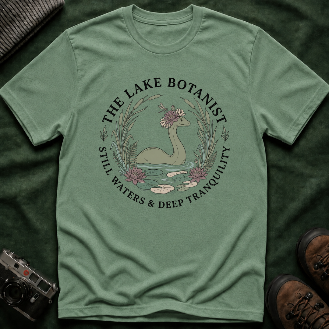 Cozy Cottagecore Nessie T-Shirt — 'The Lake Botanist' Nature Graphic Tee