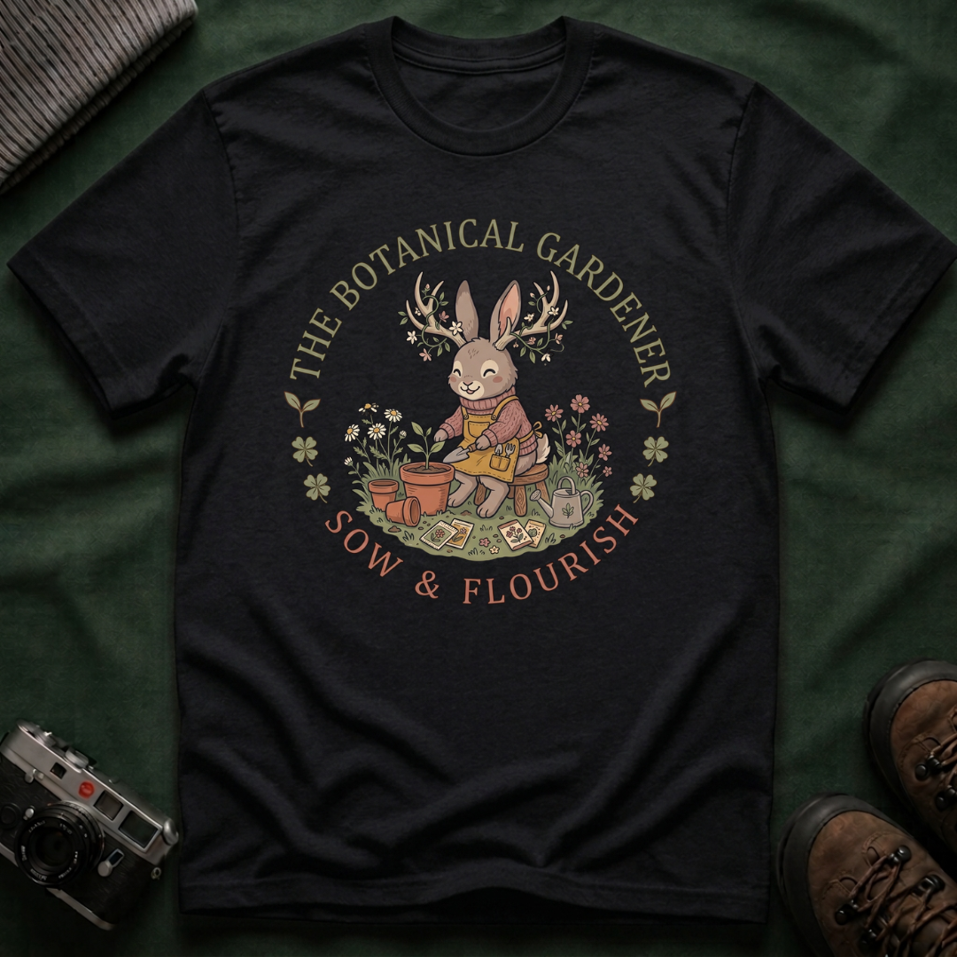 Botanical Gardener Jackalope T-Shirt — Cozy Cottagecore Floral Graphic Tee