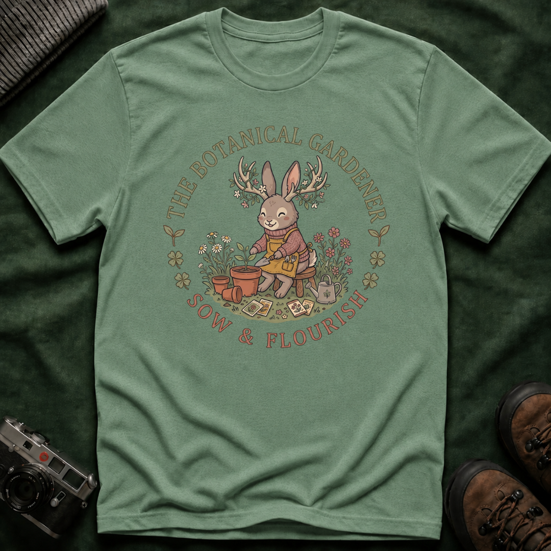 Botanical Gardener Jackalope T-Shirt — Cozy Cottagecore Floral Graphic Tee