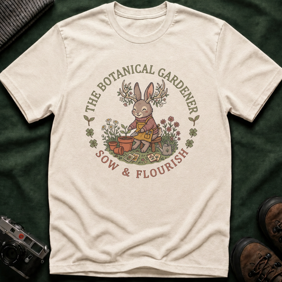 Botanical Gardener Jackalope T-Shirt — Cozy Cottagecore Floral Graphic Tee