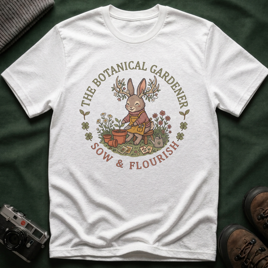 Botanical Gardener Jackalope T-Shirt — Cozy Cottagecore Floral Graphic Tee