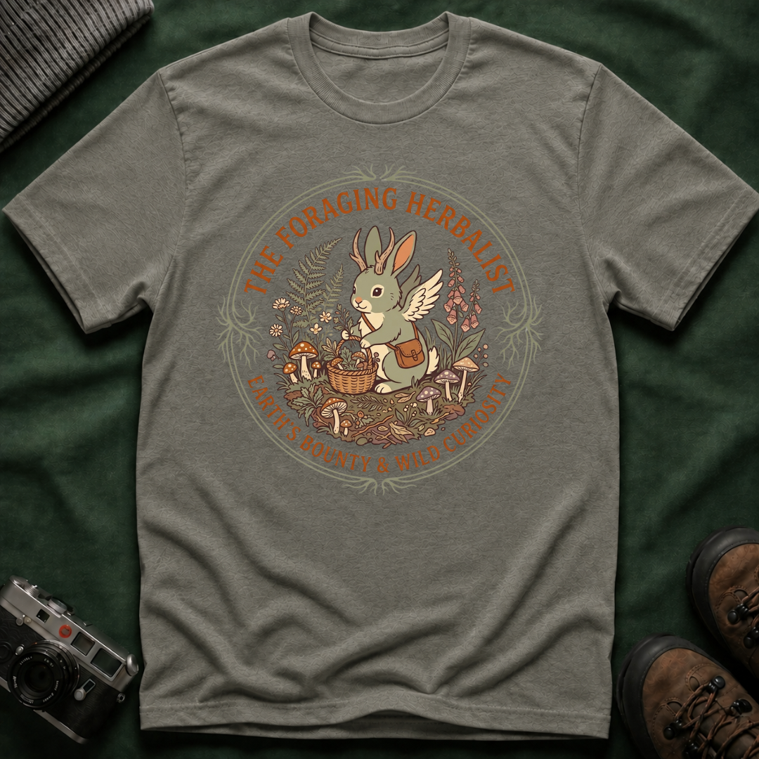 Foraging Herbalist T-Shirt — Cute Jackalope & Wildflower Nature Tee