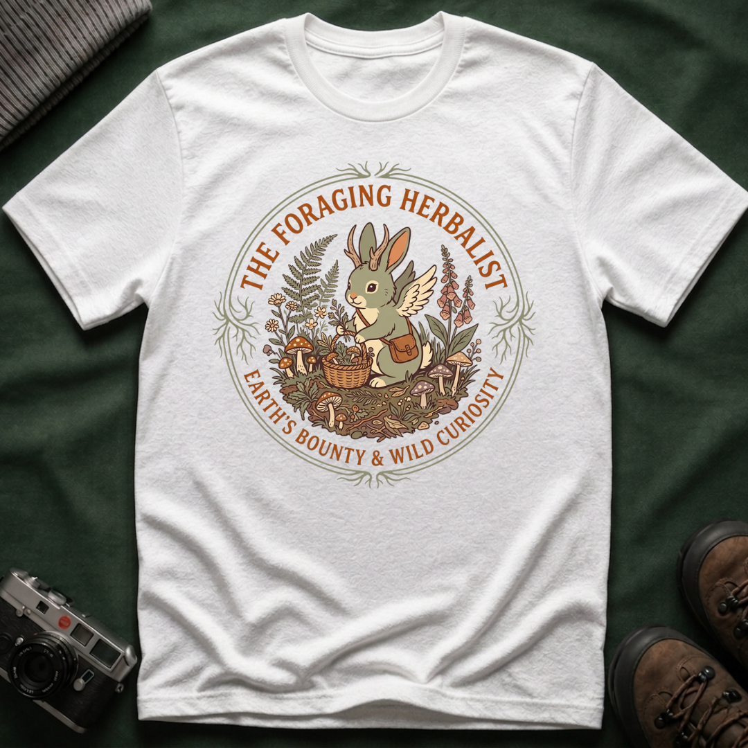 Foraging Herbalist T-Shirt — Cute Jackalope & Wildflower Nature Tee