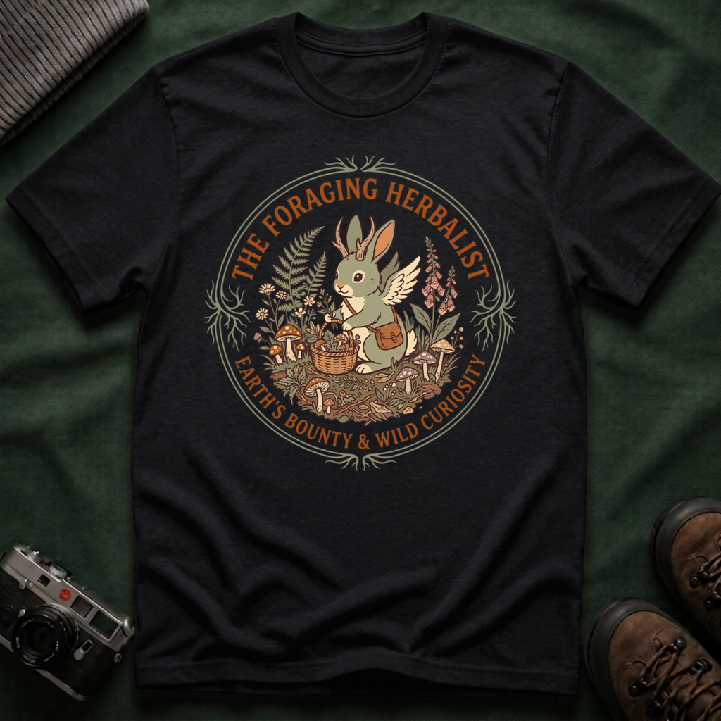 Foraging Herbalist T-Shirt — Cute Jackalope & Wildflower Nature Tee