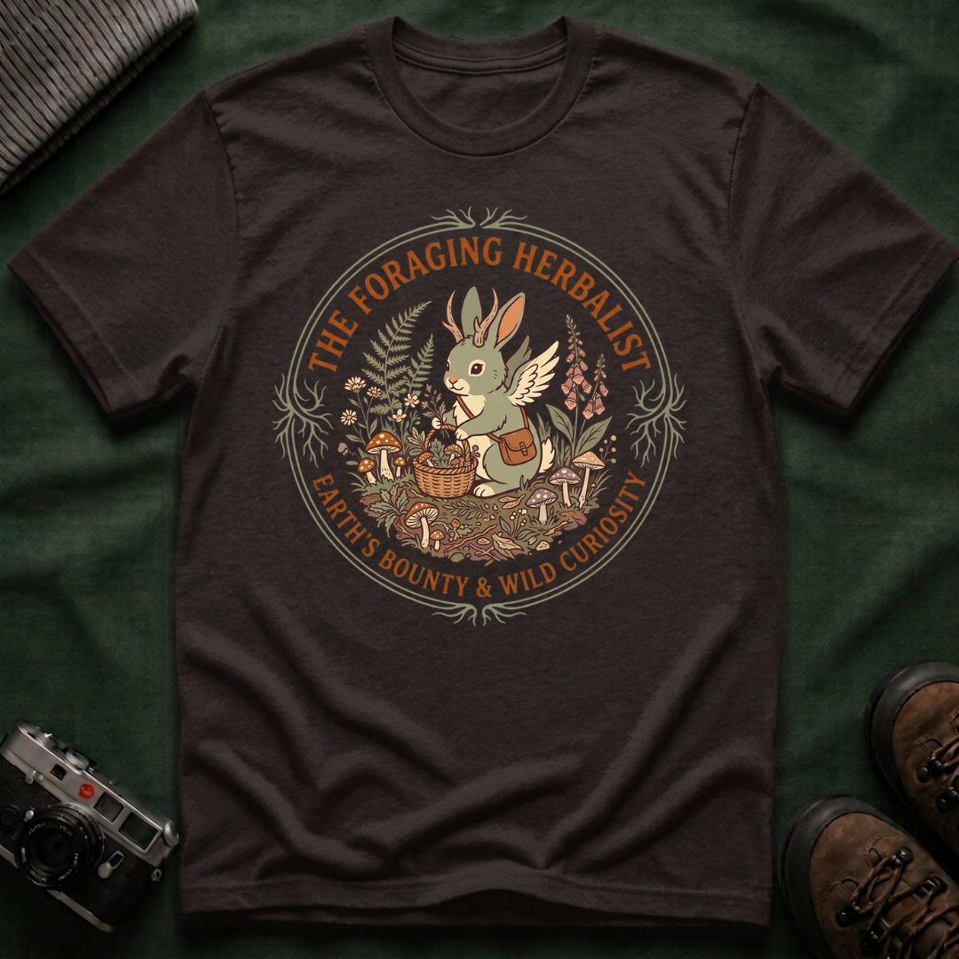 Foraging Herbalist T-Shirt — Cute Jackalope & Wildflower Nature Tee