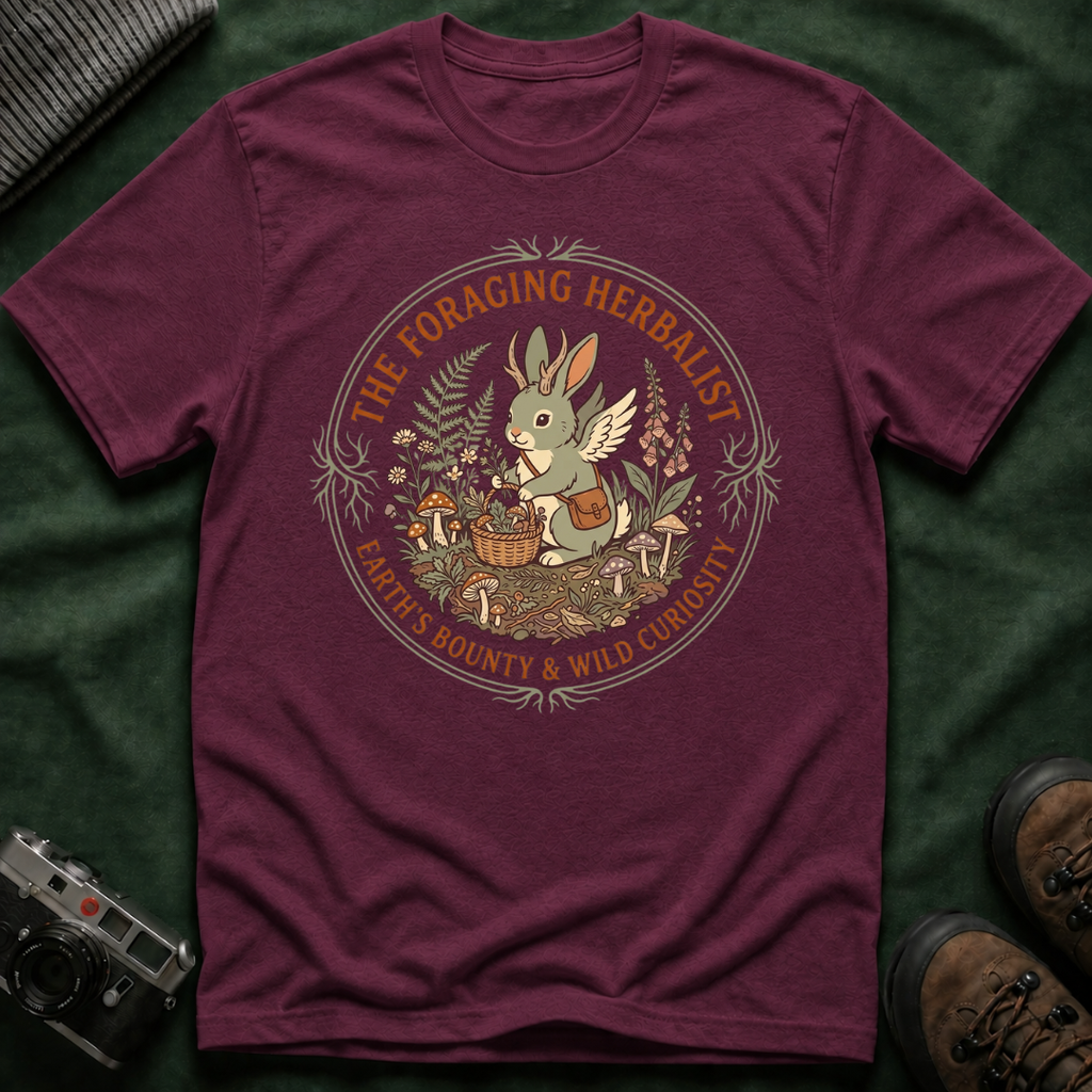 Foraging Herbalist T-Shirt — Cute Jackalope & Wildflower Nature Tee