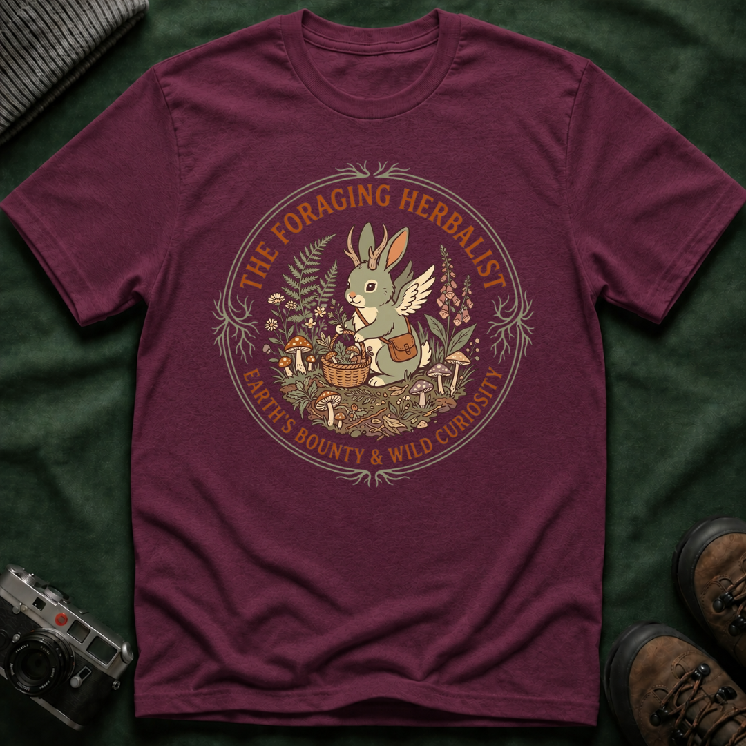 Foraging Herbalist T-Shirt — Cute Jackalope & Wildflower Nature Tee