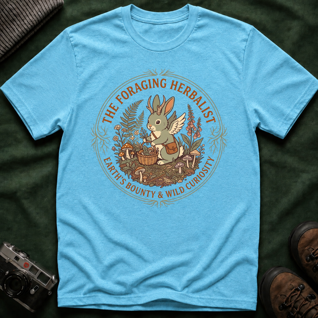 Foraging Herbalist T-Shirt — Cute Jackalope & Wildflower Nature Tee