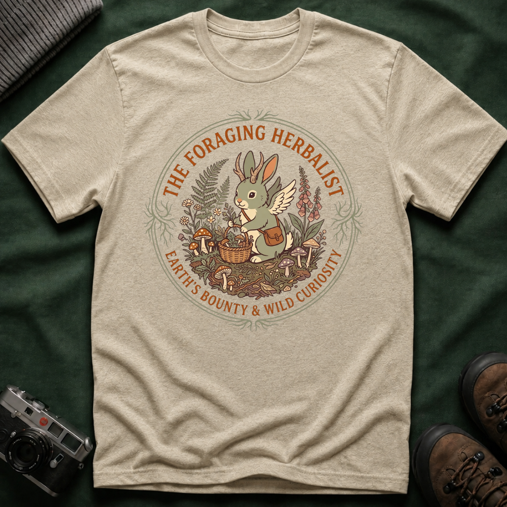 Foraging Herbalist T-Shirt — Cute Jackalope & Wildflower Nature Tee
