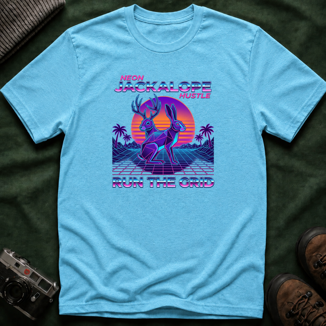 Neon Jackalope T-Shirt - Hustle "Run the Grid" Retro Vaporwave Tee