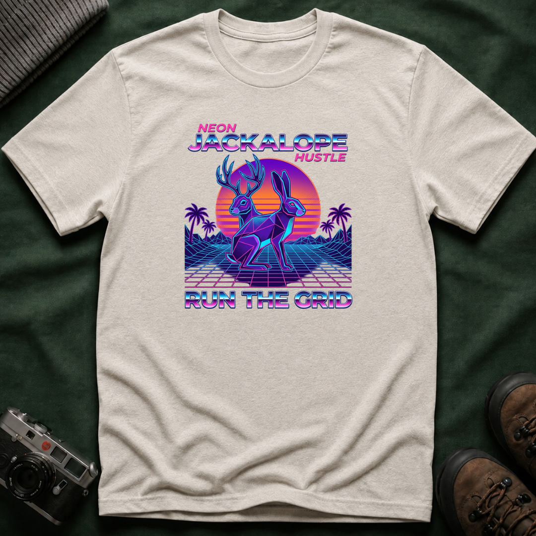Neon Jackalope T-Shirt - Hustle "Run the Grid" Retro Vaporwave Tee