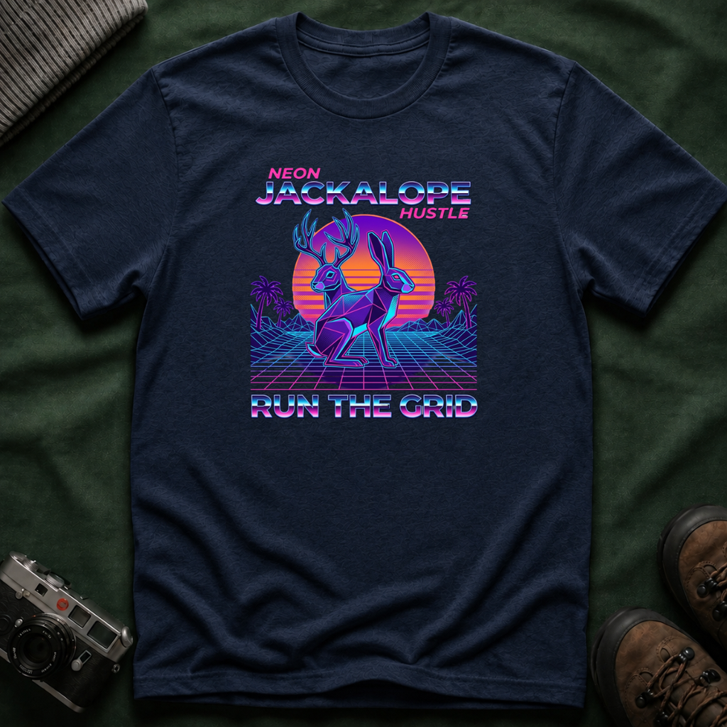 Neon Jackalope T-Shirt - Hustle "Run the Grid" Retro Vaporwave Tee