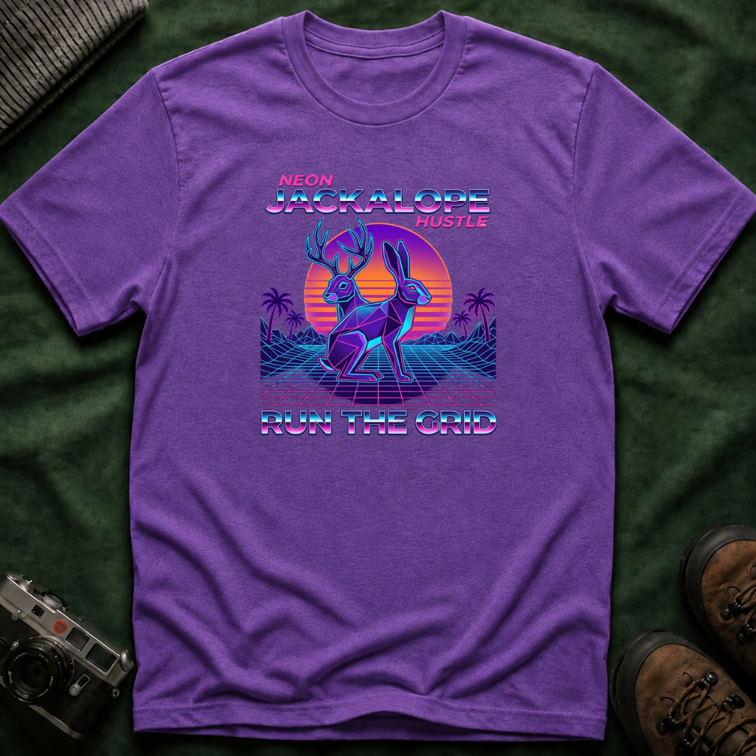 Neon Jackalope T-Shirt - Hustle "Run the Grid" Retro Vaporwave Tee