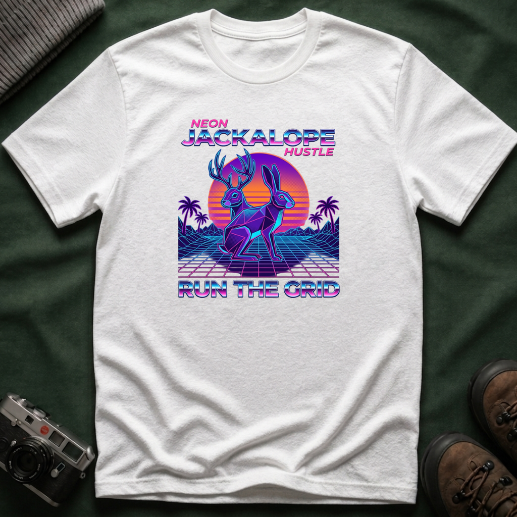Neon Jackalope T-Shirt - Hustle "Run the Grid" Retro Vaporwave Tee