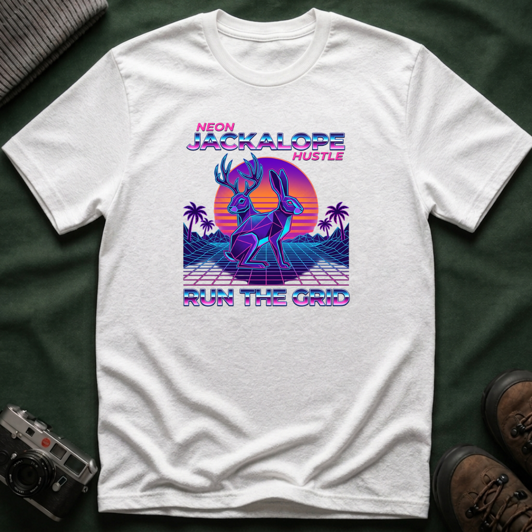 Neon Jackalope T-Shirt - Hustle "Run the Grid" Retro Vaporwave Tee