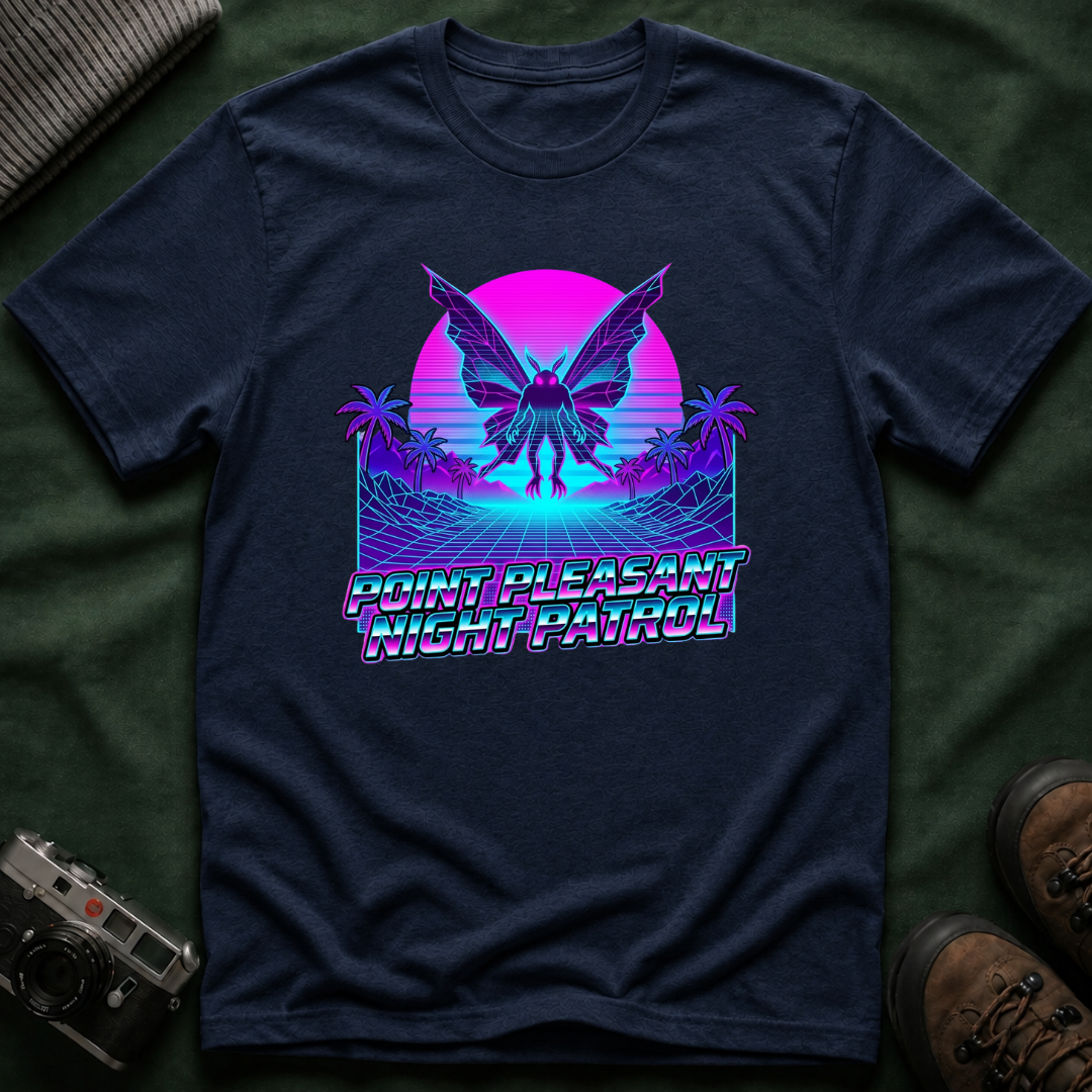 Mothman Retro Sunset T‑Shirt — Neon 80s Vaporwave Cryptid Tee